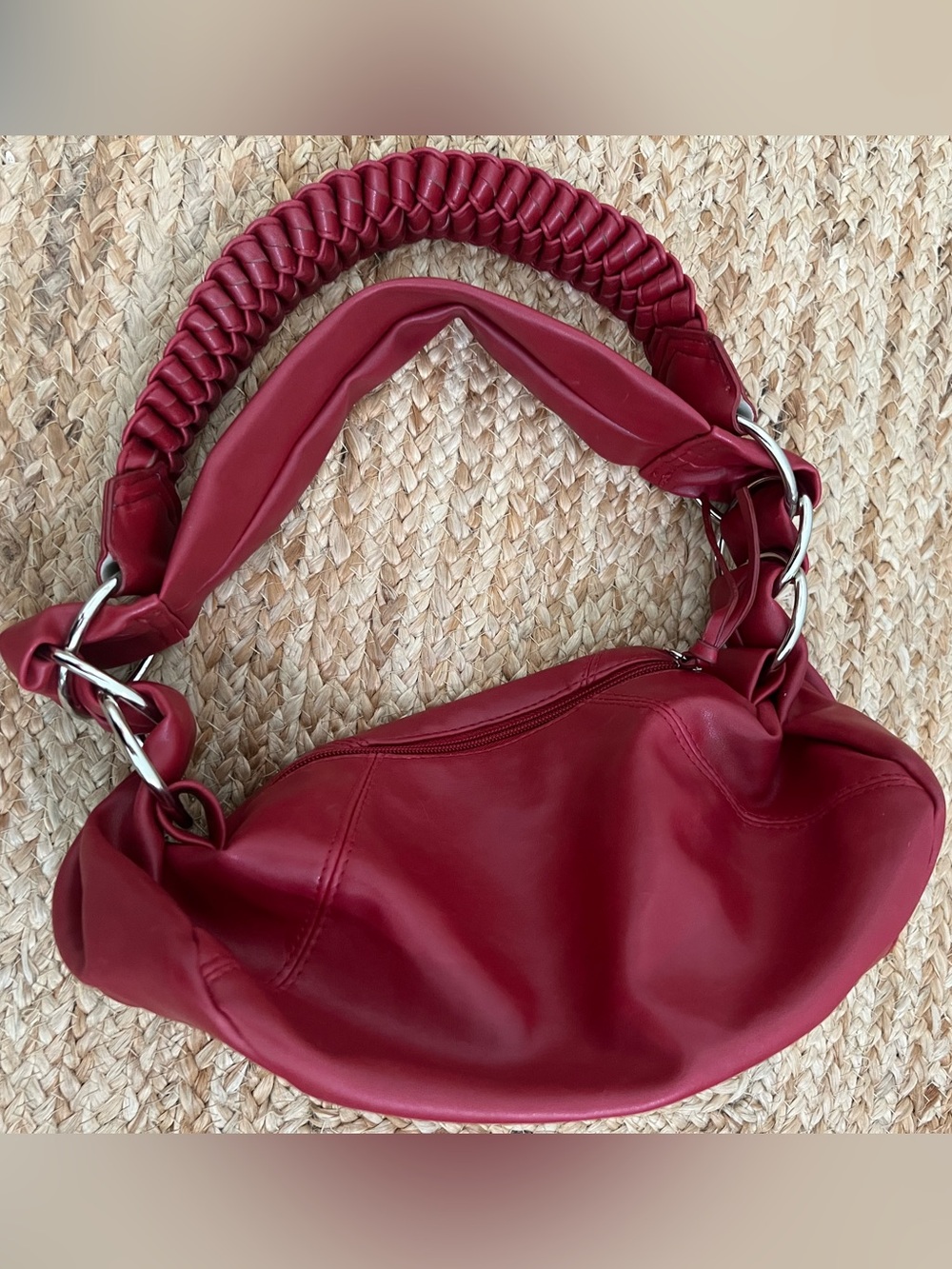 Aldo vintage Braided Handle Red slouchy Shoulder Bag metal detailing early 2000s
